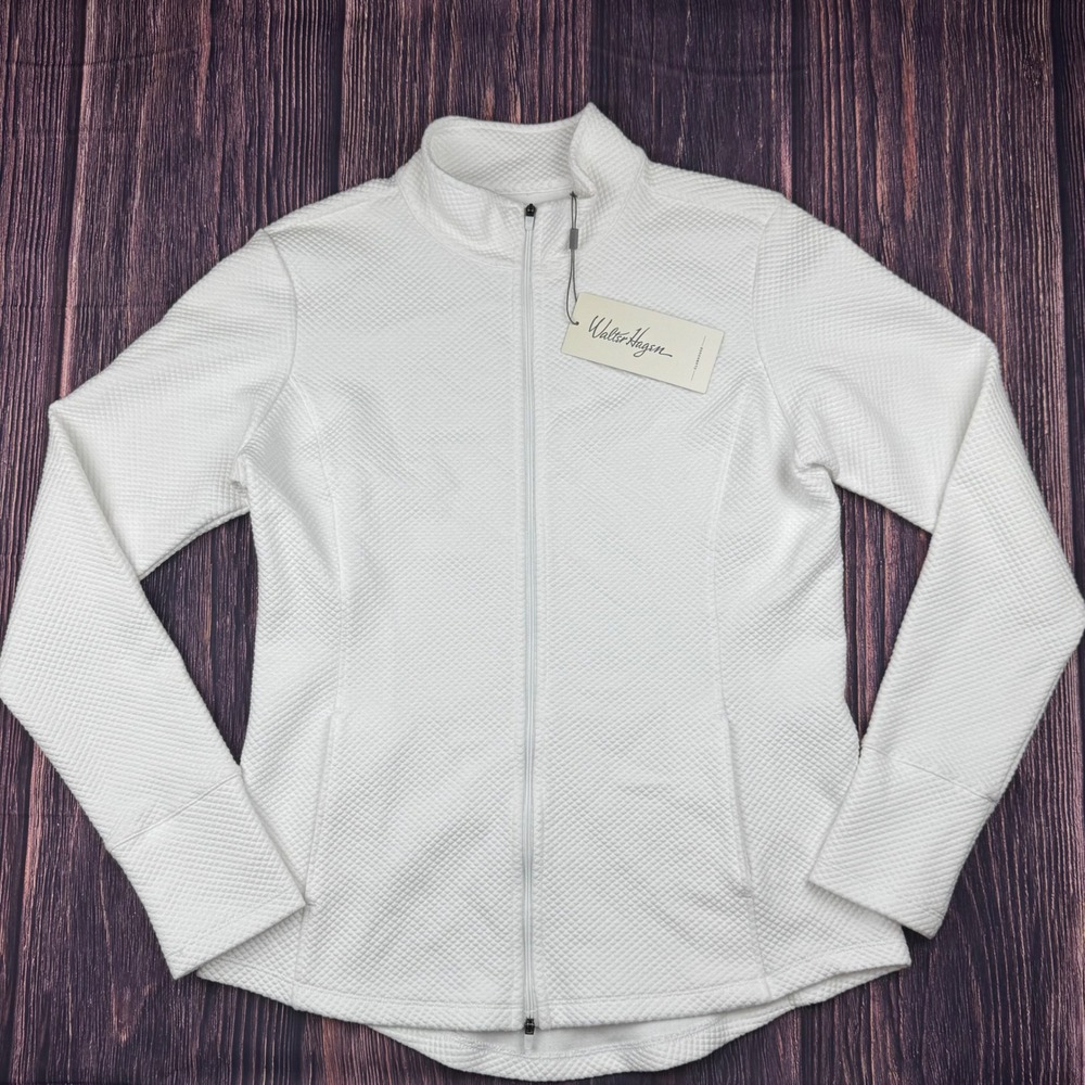 Walter Hagen Clubhouse Full Zip Jacket M White Quilted Golf Athletic Sporty New‎